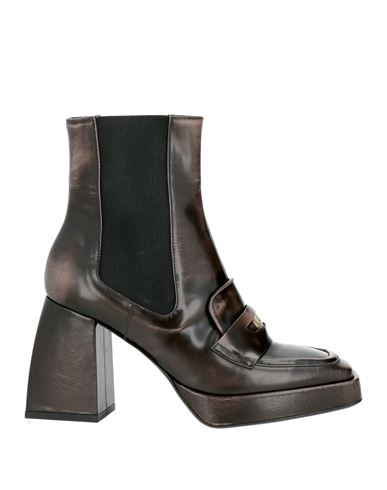 Pollini Woman Ankle Boots Dark Brown Size 8 Leather, Elastic Fibres