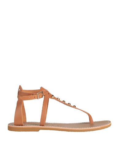 Shop Le Salentine Woman Thong Sandal Tan Size 9 Cowhide In Brown
