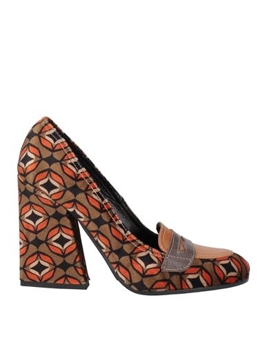 Marc Ellis Woman Loafers Orange Size 8 Textile Fibers, Leather