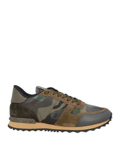 Valentino Rockrunner Camouflage-print Leather And Suede Low-top Trainers In Green