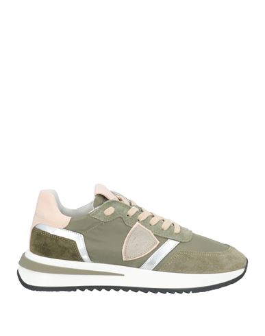 Philippe Model Woman Sneakers Military Green Size 7 Leather, Textile Fibers In Green