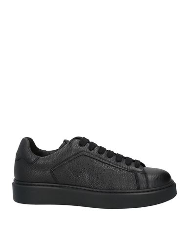 Doucal's Black Tumbled Leather Sneakers With Suede Heel In Black