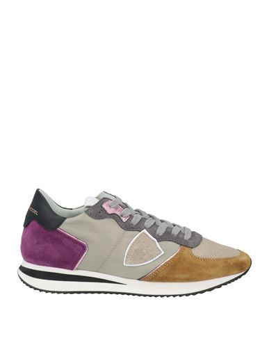 Philippe Model Woman Sneakers Khaki Size 7 Leather, Textile Fibers In Beige