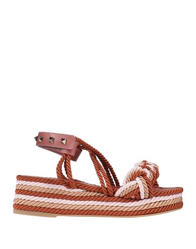 Valentino Garavani Woman Espadrilles Brown Size 7 Textile Fibers, Leather In Brown