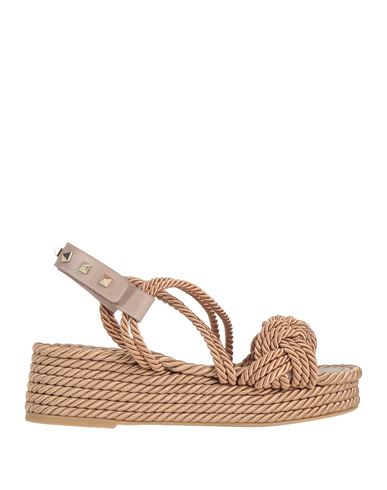 Valentino Garavani Woman Espadrilles Sand Size 7 Textile Fibers, Leather In Sand