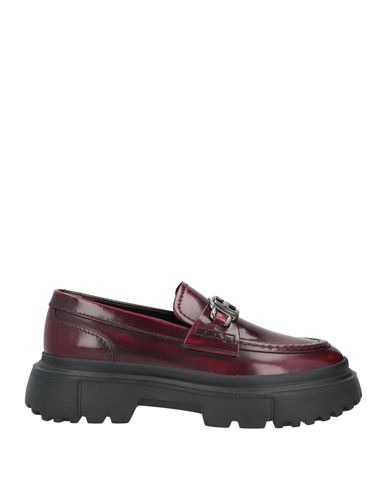 Shop Hogan Woman Loafers Burgundy Size 7 Leather In Red