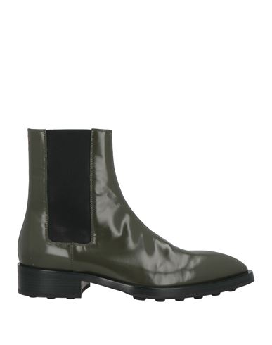 Jil Sander Man Ankle Boots Military Green Size 9 Leather, Elastic Fibres In Green