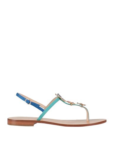 Bianka Woman Thong Sandal Turquoise Size 6 Leather In Blue