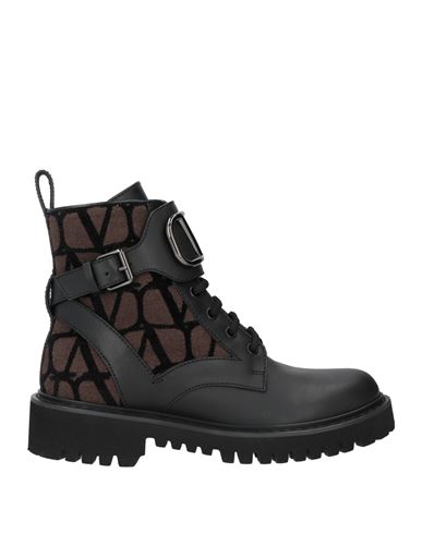 Valentino Garavani Woman Ankle Boots Black Size 7.5 Leather, Textile Fibers In Multi