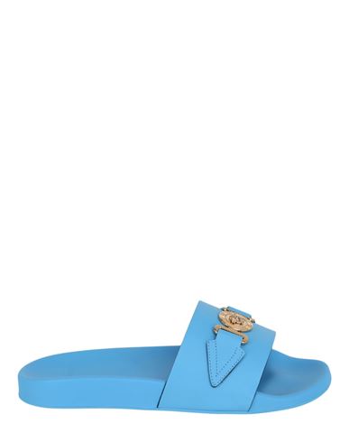 Shop Versace Medusa Logo Slides Man Sandals Blue Size 9 Calfskin