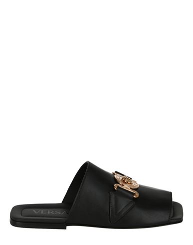 Shop Versace Medusa Biggie Leather Slide Sandals Man Sandals Black Size 7 Calfskin