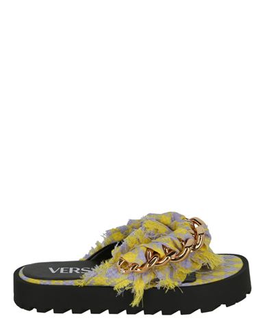 Versace Tweed Chain Platform Sandals Woman Thong Sandal Multicolored Size 8 Virgin Wool