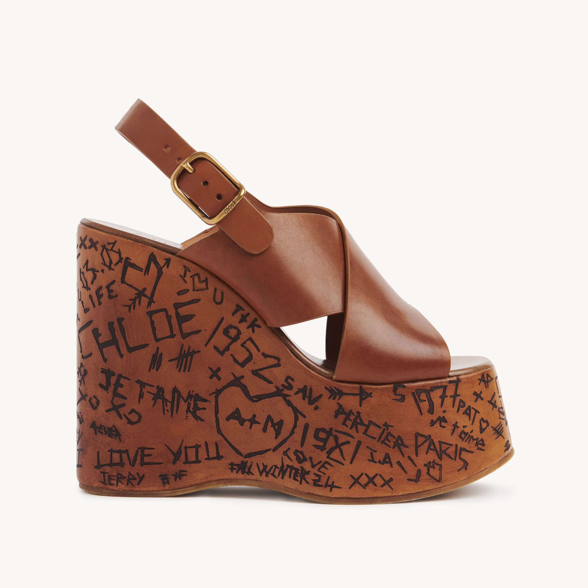 Shop Chloé Maxime Wedge Sandal Brown Size 5 100% Calf-skin Leather
