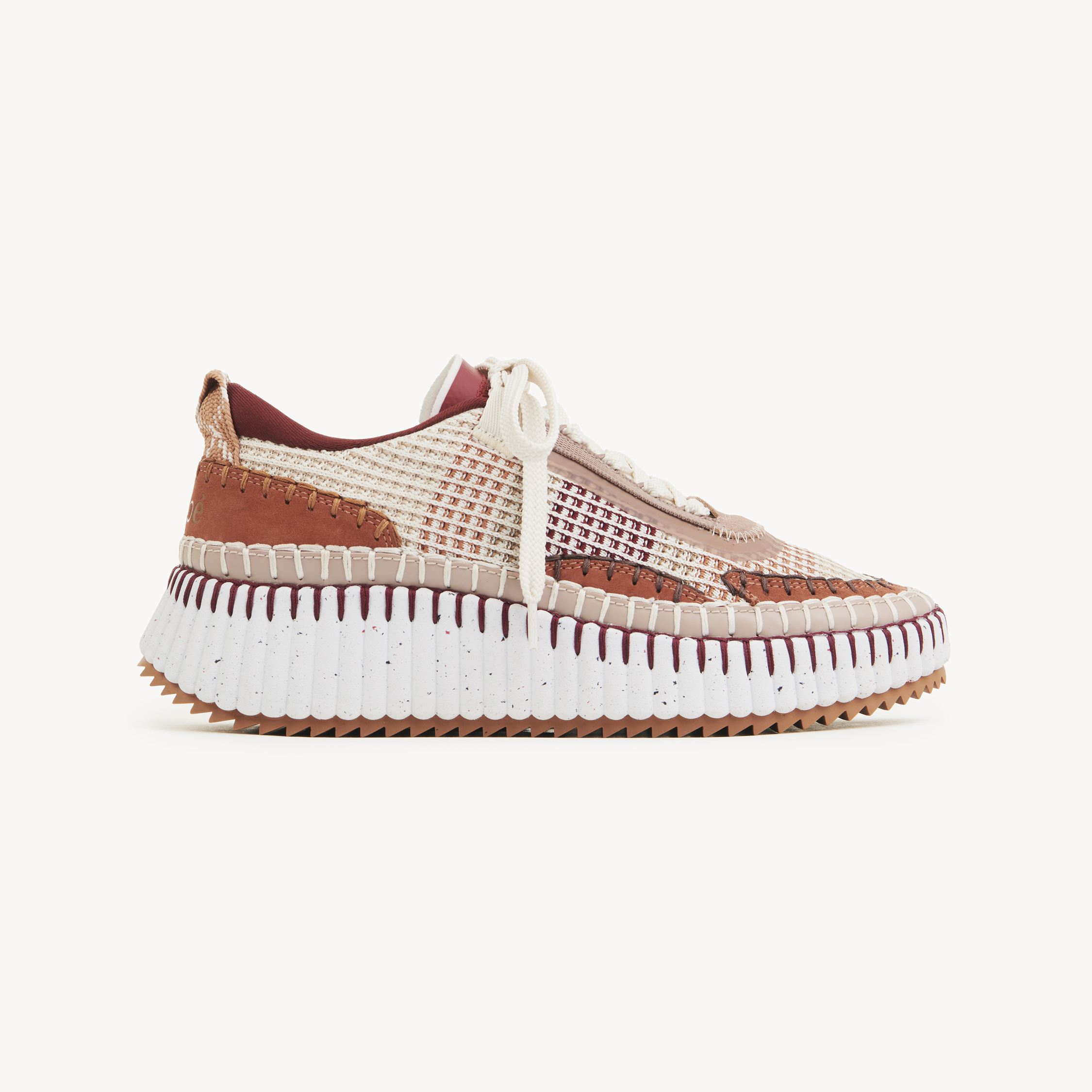 Shop Chloé Baskets Nama Femme Brun Taille 39 100% Polyester, Cuir De Veau In Brown