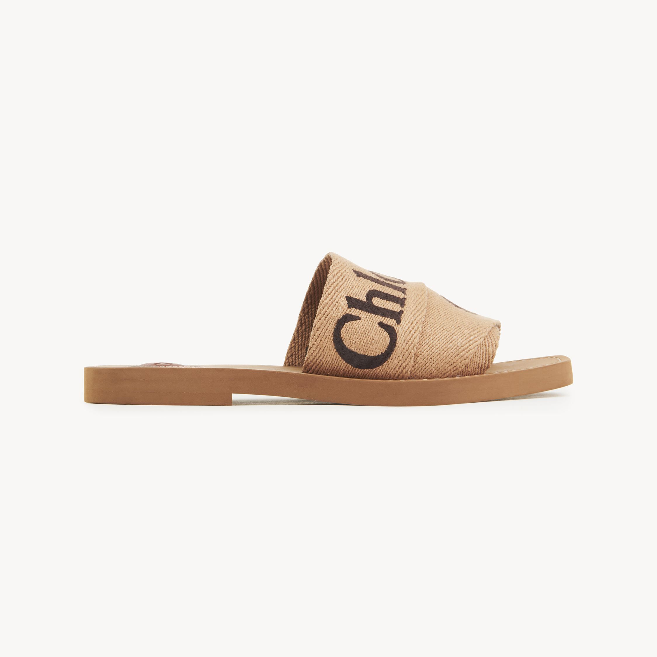 Shop Chloé Mules Woody Femme Brun Taille 35 90% Lin, 10% Polyester In Brown