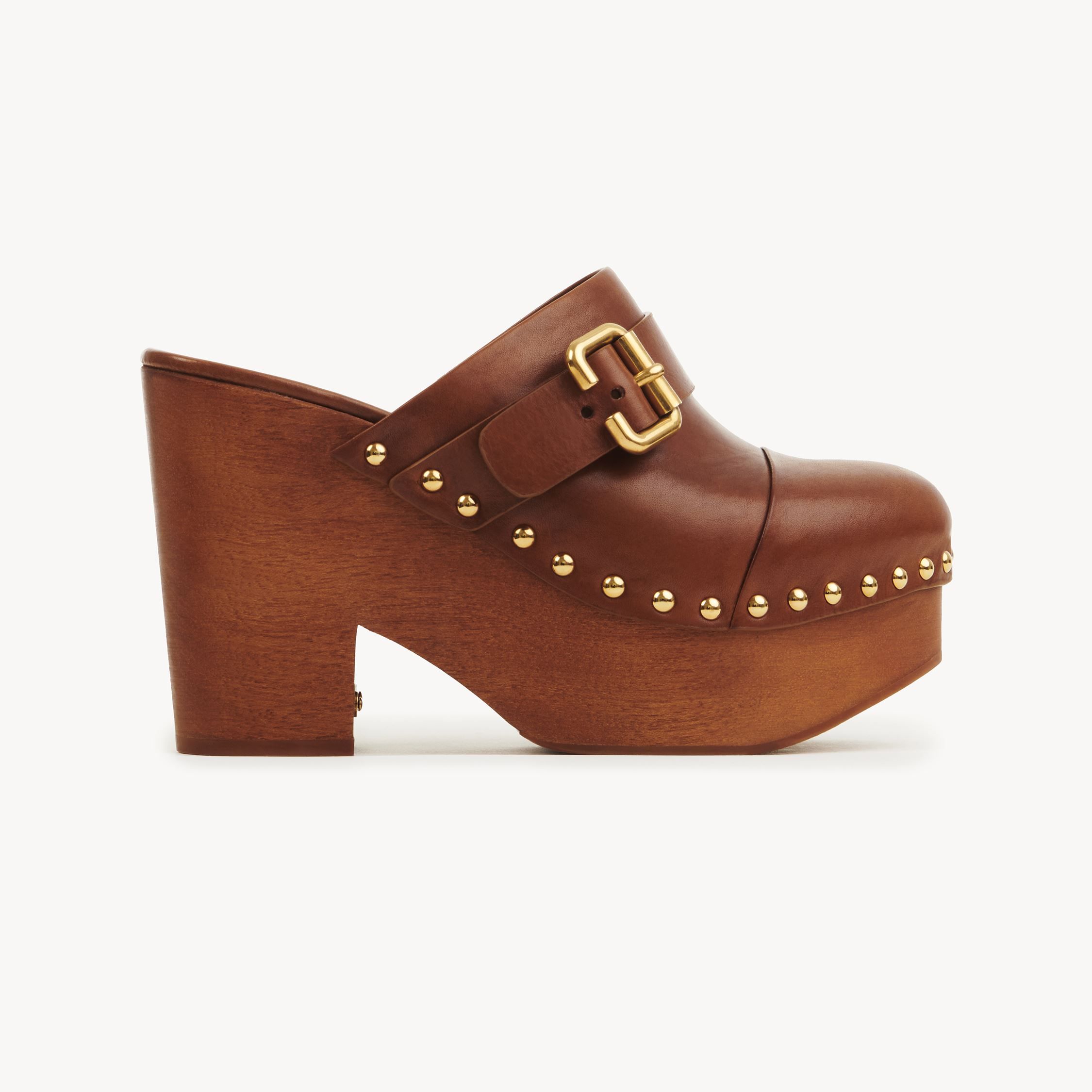 Shop Chloé Jeannette Wedge Clog Brown Size 9 100% Calf-skin Leather, Pterocarpus Soyauxii, Farmed, Coo Cameroon