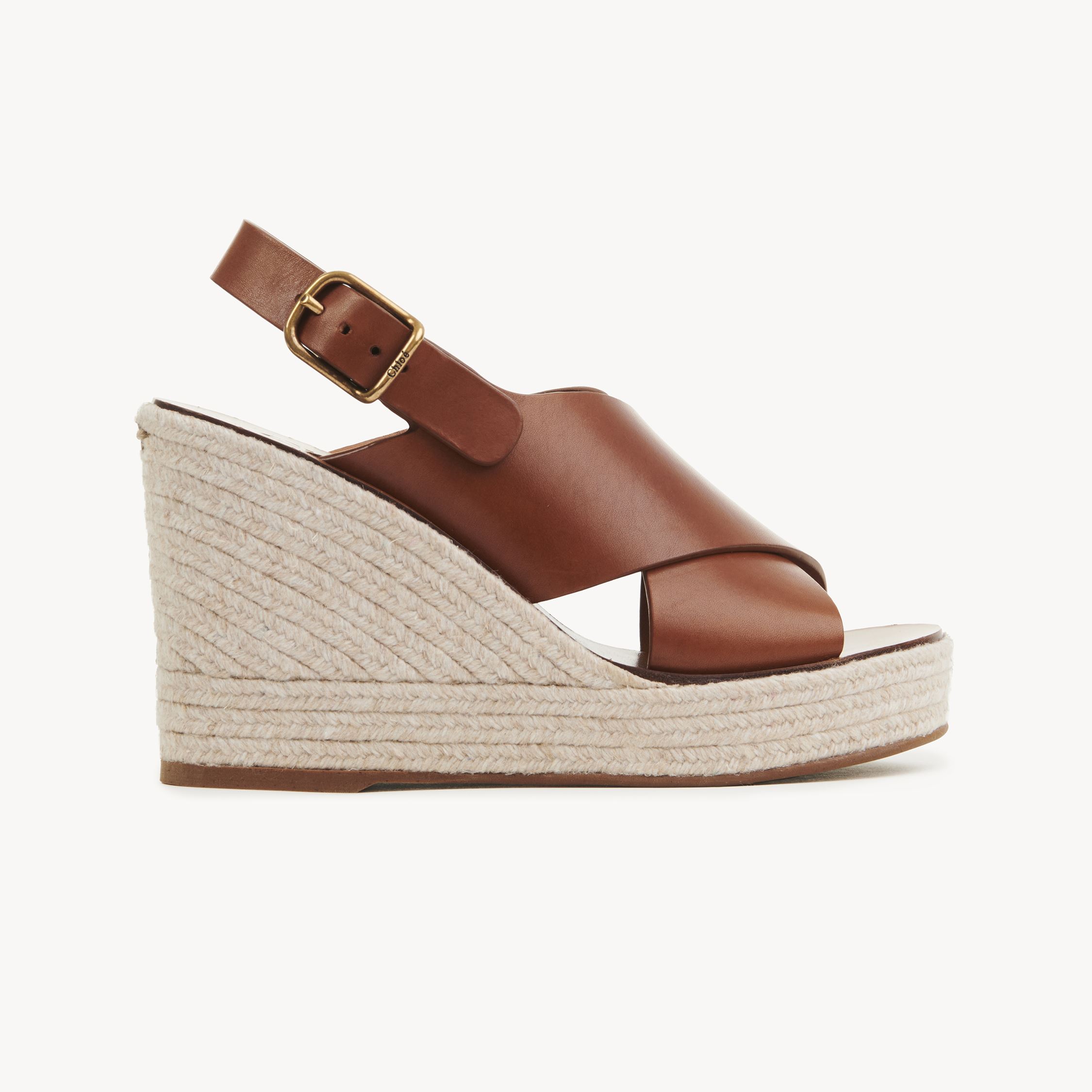 CHLOÉ ESPADRILLES COMPENSÉES PARY FEMME BRUN TAILLE 37 100% CUIR DE VEAU 