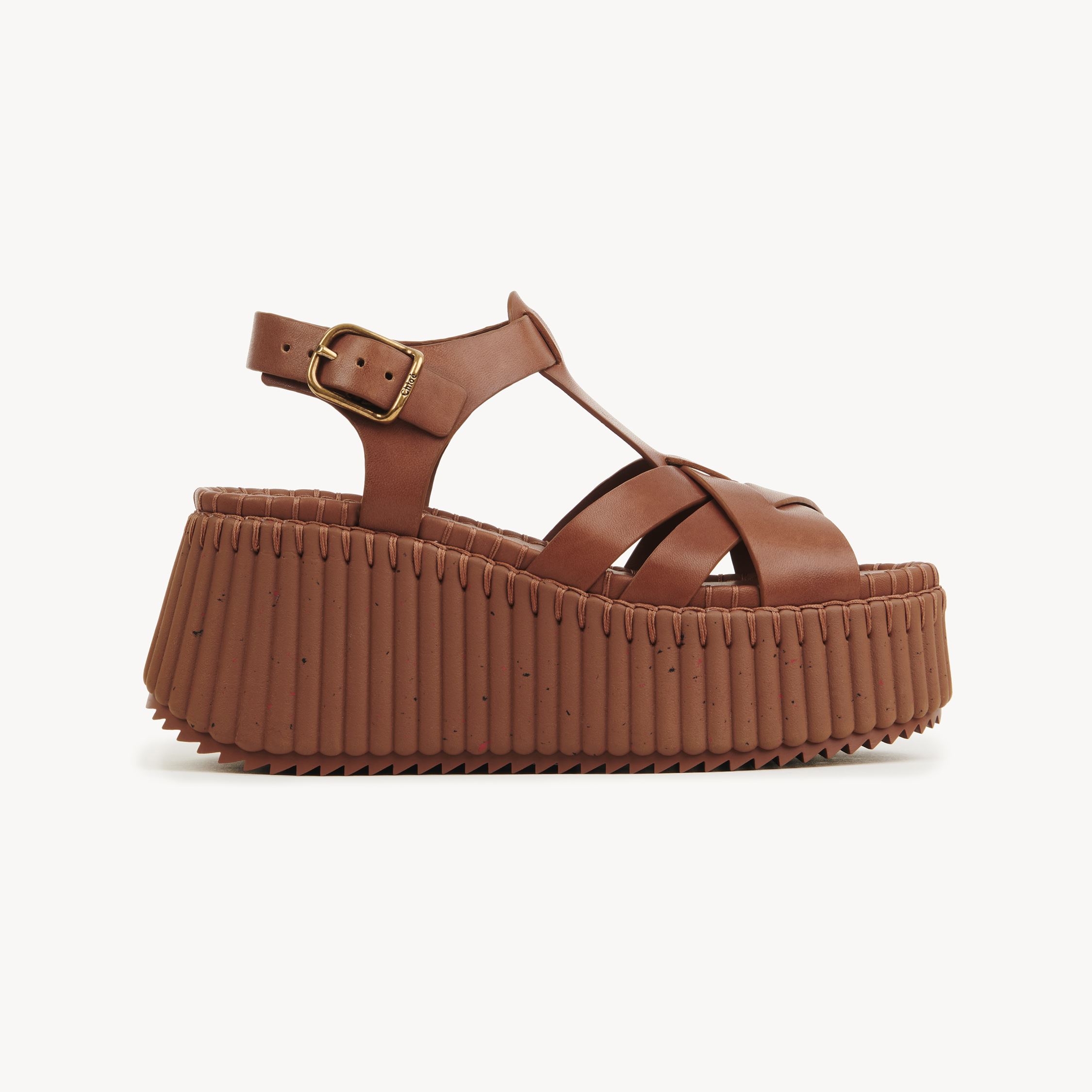 Shop Chloé Nama Wedge Sandal Brown Size 8 100% Bovine Leather