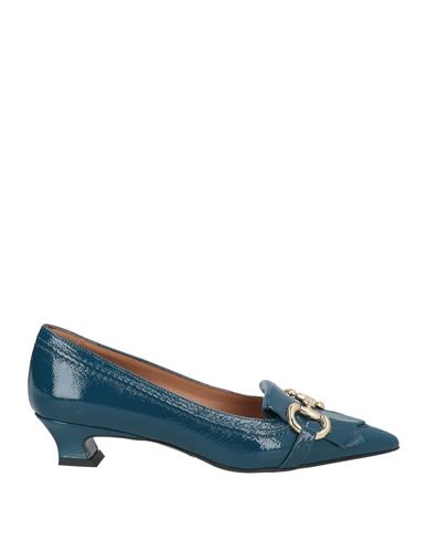 Ella Woman Loafers Deep Jade Size 8 Leather In Blue