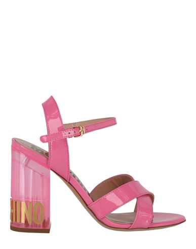 Shop Moschino Patent Leather Logo Heel Sandals Woman Sandals Pink Size 8 Leather