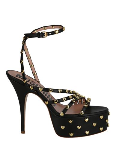 Moschino Heart Studded Platform Heels Woman Sandals Black Size 8 Tanned Leather
