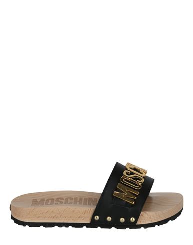 Moschino Logo Lettering Slides Woman Sandals Black Size 8 Calfskin