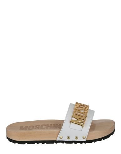 Shop Moschino Logo Lettering Slides Woman Sandals White Size 8 Calfskin