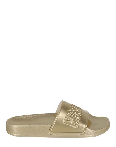 Shop Moschino Metallic Logo Pool Slides Woman Sandals Gold Size 8 Pvc - Polyvinyl Chloride