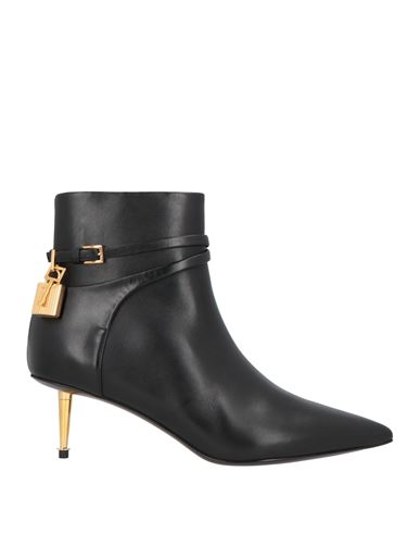 Tom Ford Woman Ankle Boots Black Size 10 Calfskin, Zamak, Brass In Black
