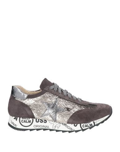 Crown Woman Sneakers Steel Grey Size 6 Leather In Brown