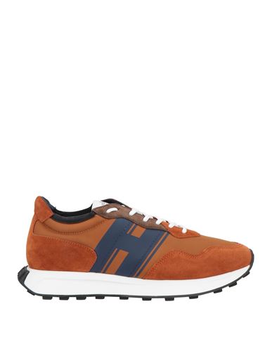 Shop Hogan Man Sneakers Tan Size 8.5 Leather, Textile Fibers In Brown