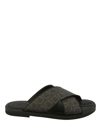 Shop Ferragamo Sion Gancini Sandals Man Sandals Black Size 8 Polyurethane, Calfskin, Polyester, Cotton