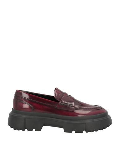 Shop Hogan Woman Loafers Burgundy Size 6 Leather In Red