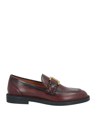 Shop Chloé Woman Loafers Burgundy Size 7 Leather In Red