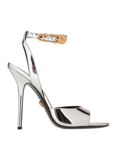 Versace Woman Sandals Silver Size 8 Calfskin In Gray