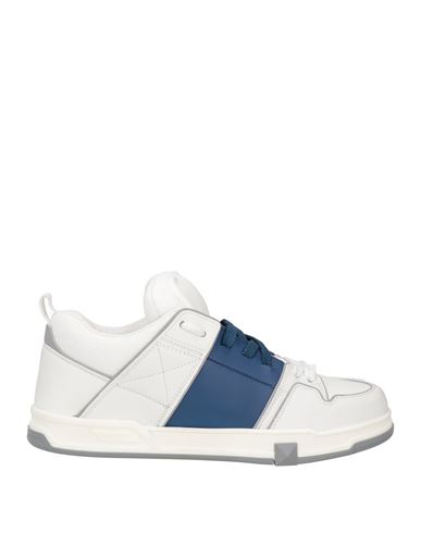 Valentino Garavani Man Sneakers Blue Size 8 Leather, Textile Fibers In White