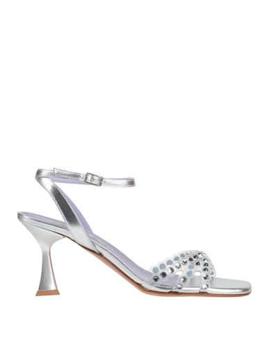 Shop Albano Woman Sandals Silver Size 6 Leather, Textile Fibers