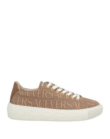 Versace Man Sneakers Sand Size 8 Textile Fibers, Leather In Brown