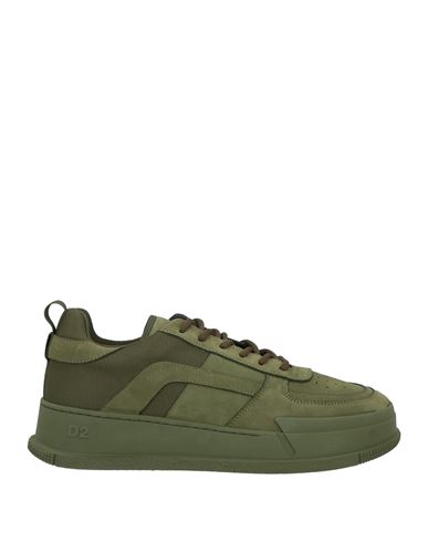 Dsquared2 Man Sneakers Military Green Size 8 Leather, Textile Fibers