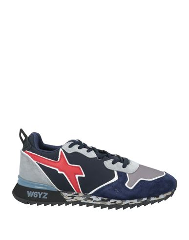 Shop W6yz Man Sneakers Navy Blue Size 8 Leather, Textile Fibers