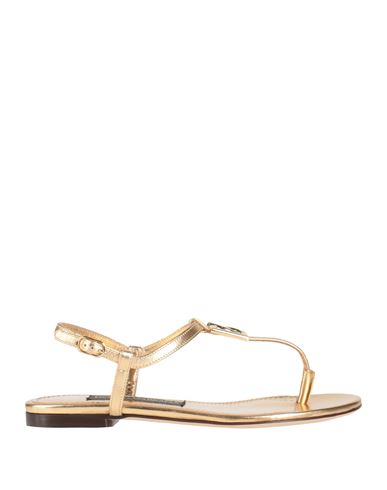 Dolce & Gabbana Woman Thong Sandal Gold Size 6 Lambskin In Gold