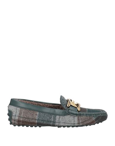 Tod's Woman Loafers Dark Green Size 8 Textile Fibers, Leather In Multi