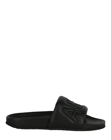 Shop Ambush Quilted Lettering Logo Sliders Man Sandals Black Size 9 Calfskin