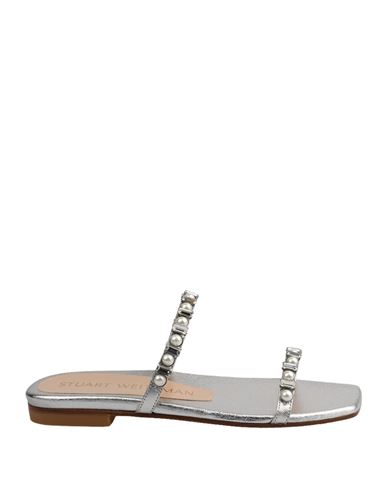 Stuart Weitzman Aleena Flat Sandals Woman Sandals Silver Size 6.5 Leather In Gray