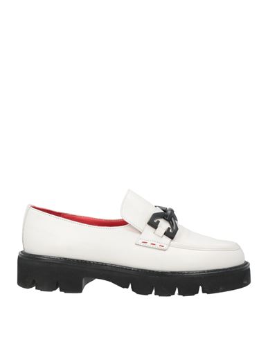 Pas De Rouge Woman Loafers Light Grey Size 8 Leather In White
