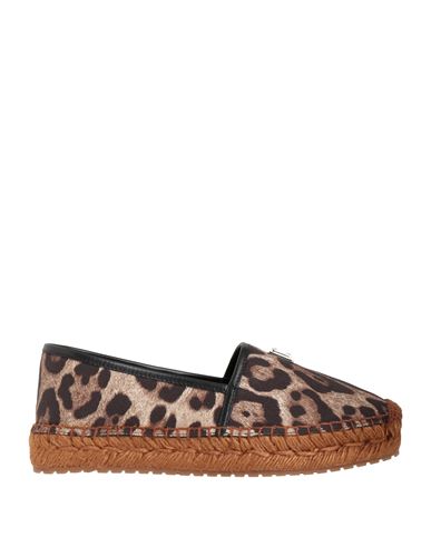 Dolce & Gabbana Woman Espadrilles Brown Size 7.5 Textile Fibers, Leather In Animal Print