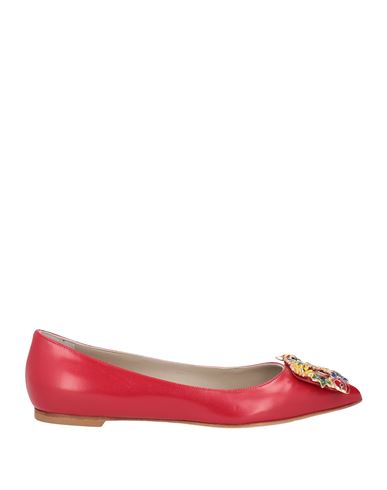 Shop Ralph & Russo Woman Ballet Flats Red Size 8 Leather