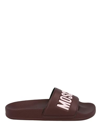 Moschino Logo Lettering Pool Slides Woman Sandals Red Size 8 Pvc - Polyvinyl Chloride In Brown