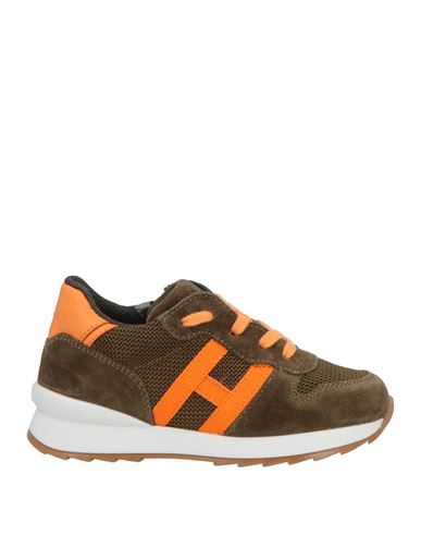 Hogan Junior Toddler Boy Sneakers Military Green Size 10c Leather, Textile Fibers In Multi