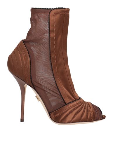 Dolce & Gabbana Woman Ankle Boots Brown Size 7.5 Polyamide, Viscose, Elastane, Silk, Leather